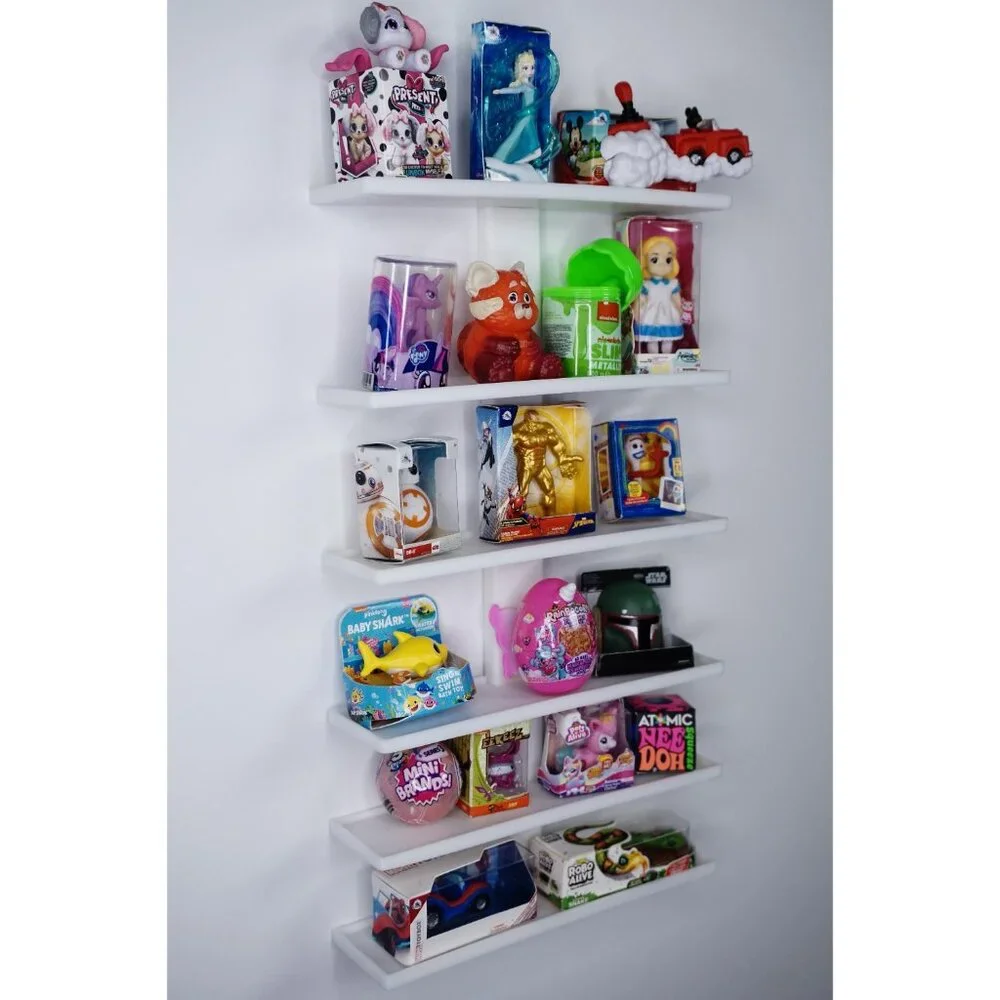 White Wall Mounted Display Shelf for Mini Brand Toys - 6 Shelves